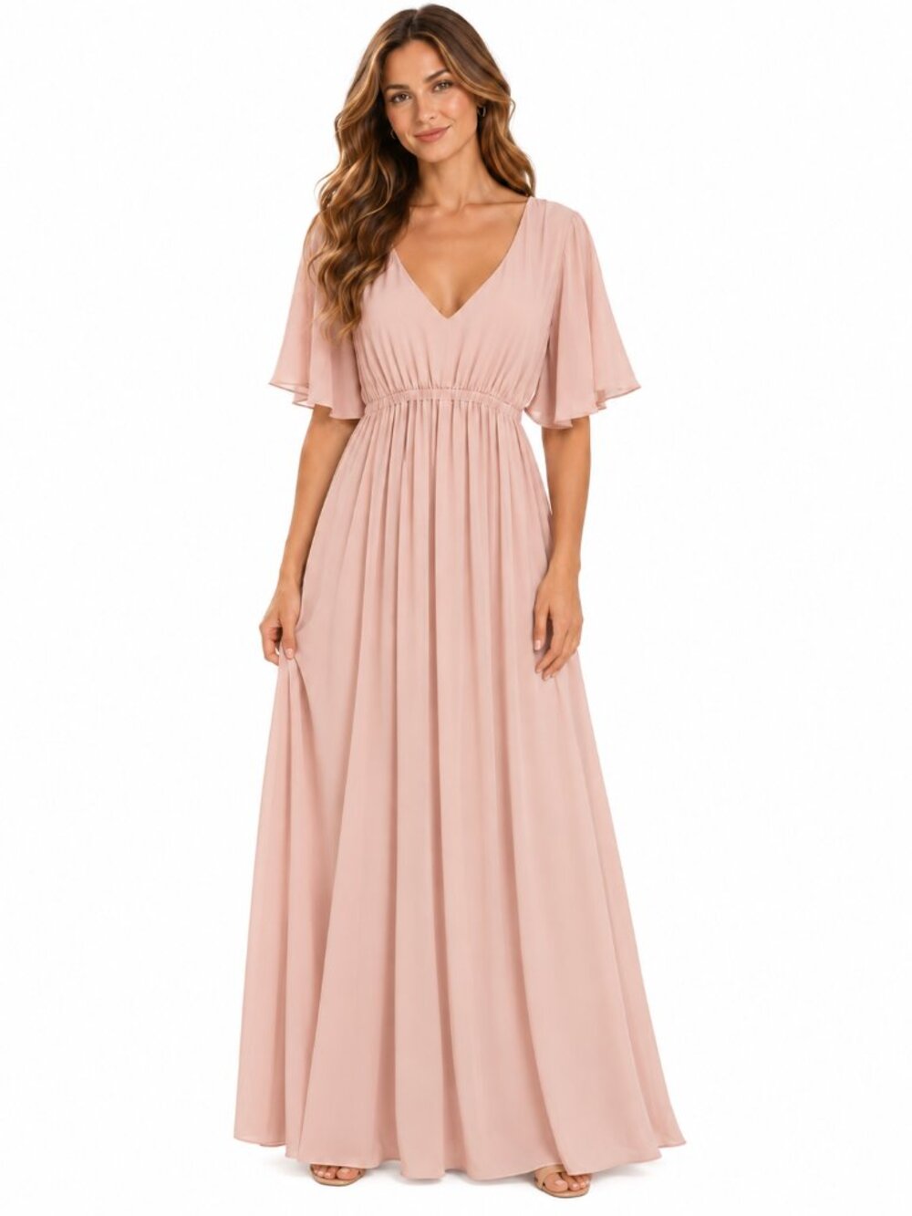 Show Me Your Mumu Emily Empire Maxi Dress M Blush Taupe Ethereal Romantic Flowy